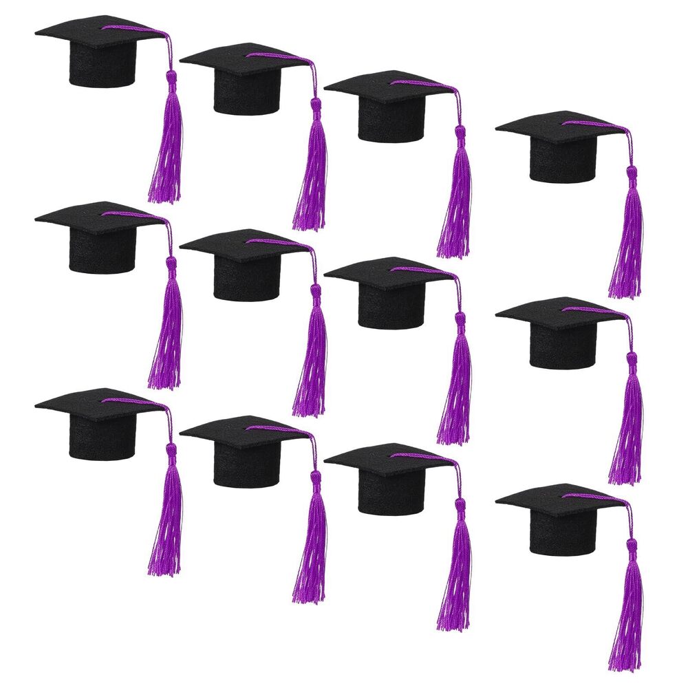 7466 12 Pcs Mini Graduation Cap Wine Bottle Toppers, Felt Graduation Hat